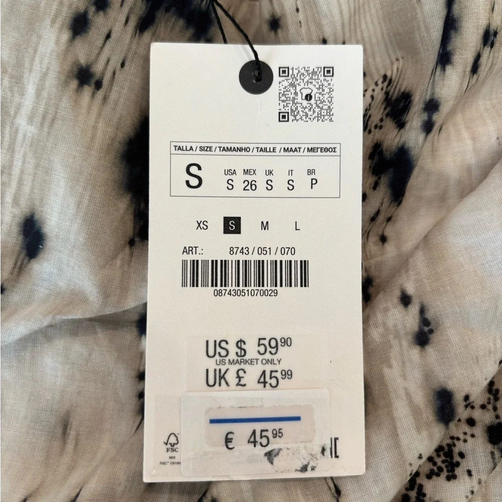 NWT Zara VOLUMINOUS PRINTED TOP ZW COLLECTION Black/Ecru Size Small - Picture 8 of 9